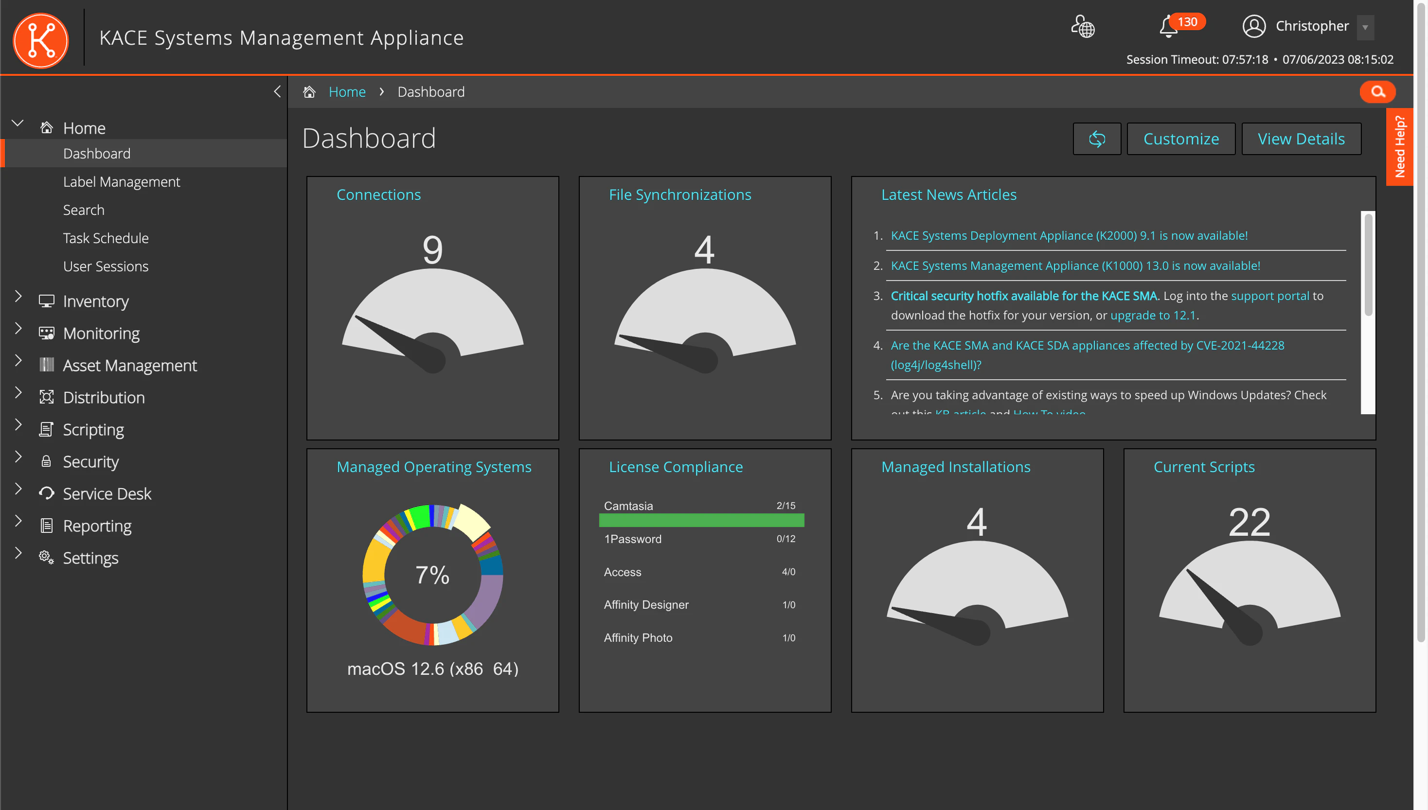 screenshot of KACE Systems Management Appliance